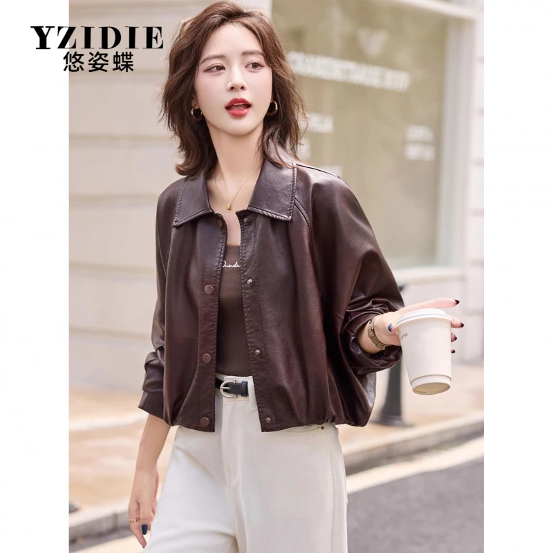 时髦洋气蝙蝠袖宽松短皮衣女2025秋季新款小个子显瘦机车夹