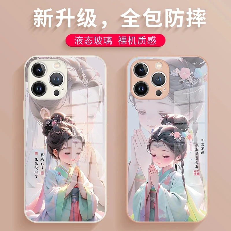 适用于苹果15/华为/小米/oppo/vivo高颜值个性禅意女孩网红手机壳