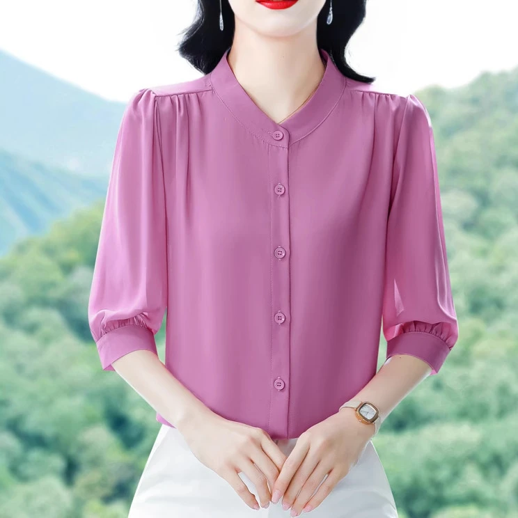 薄款桑蚕丝夏季广东气质阔太太普宁女装女款上衣上衣衬衫洋气衬衣