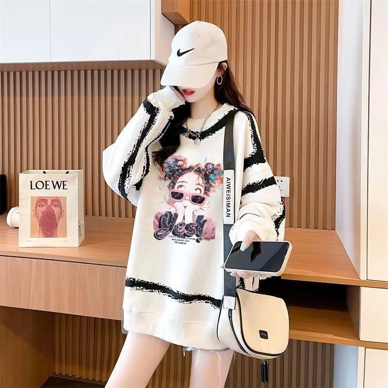秋冬中长款加绒大码卫衣女休闲宽松洋气减龄ins潮遮肉显瘦上衣ins
