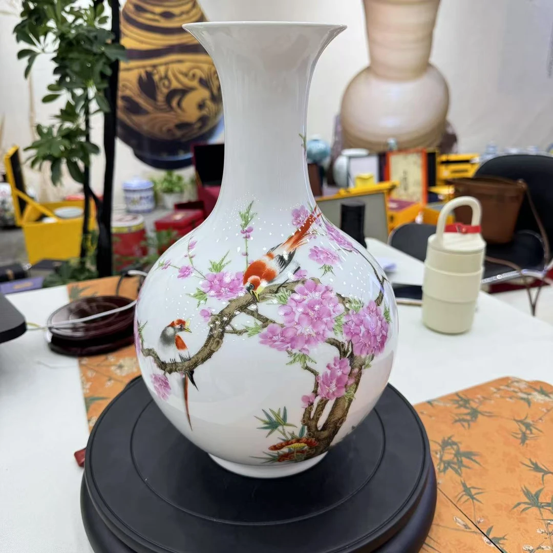 粉彩水点桃花花瓶赏瓶