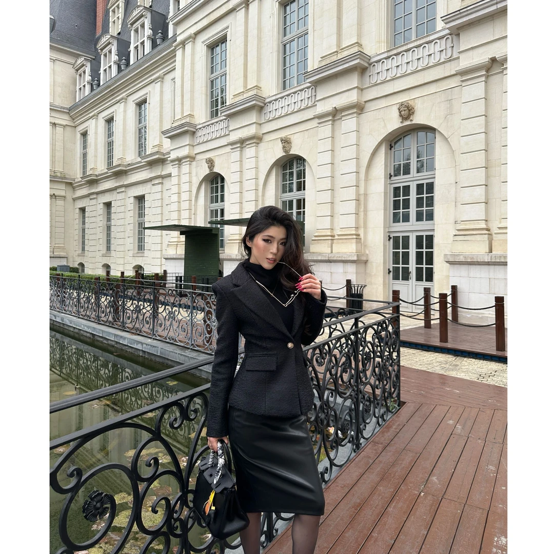 【罗哥】秋冬收腰气质显瘦毛呢西装外套女短款翻领呢子外套LD17274