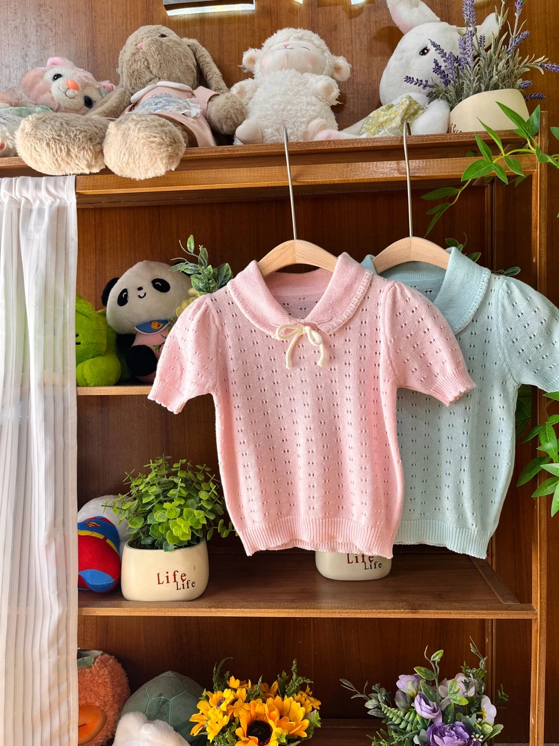 J273夏L·H·NIAO2025新款女童时髦蓝色翻领上衣