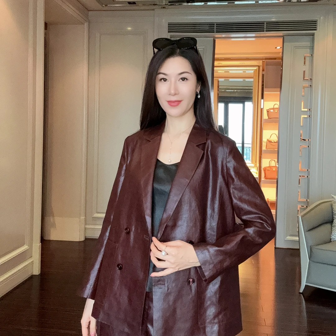 希琳红月重磅皮子料红云纱西服外套CD2168123