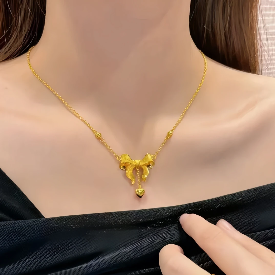 项链 高定镀18k真金在逃公主爱心蝴蝶结项链锁骨链058