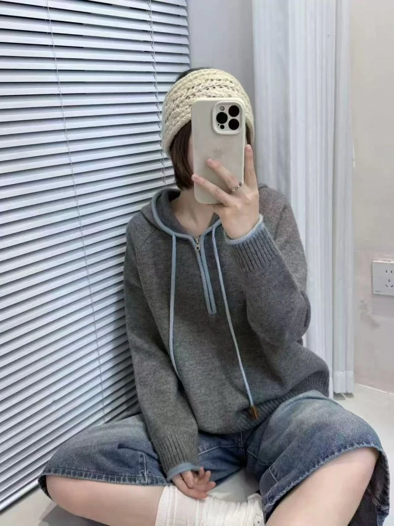 2025时尚针织衫毛衣女冬季秋冬慵懒风针织连帽毛针织衫百搭