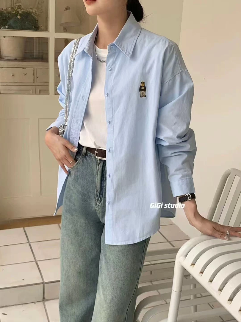 2025初春新款春季穿搭 【小熊】韩单慵懒水洗棉衬衫外搭 9911
