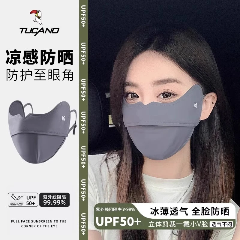 防晒口罩女夏季2025新款护眼角UPF50+防紫外线显脸小冰丝遮阳面罩