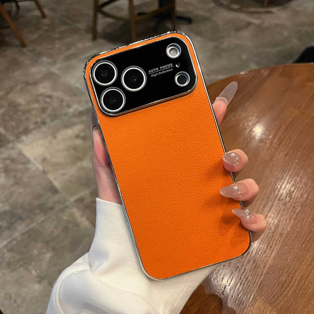 爆款橙色电镀素皮秒变17适用于苹果手机壳iPhone带镜头膜网红同款