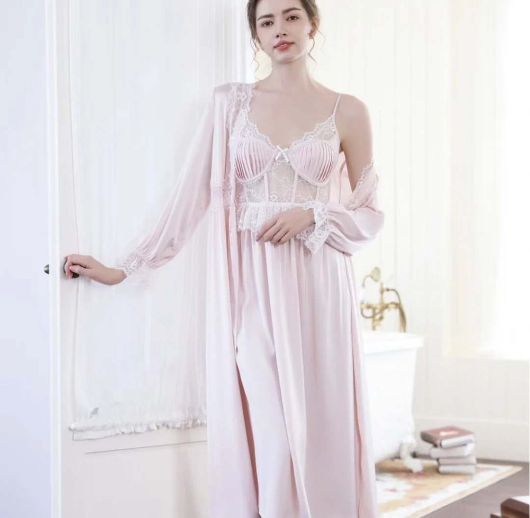吊带睡裙女士春季新款长款带胸垫高级感双面柔光缎面软丝家居服