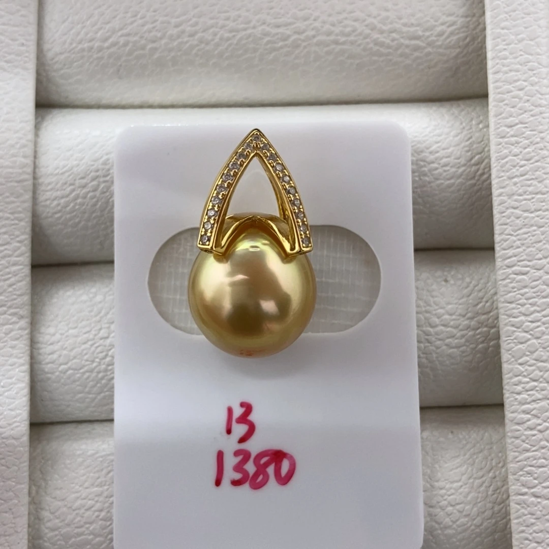 定制海水珍珠未镶嵌裸珠成品925金珠吊坠