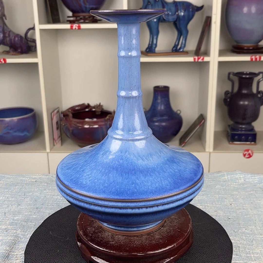 瓷片竹节瓶炭烧手拉坯珍品高端
