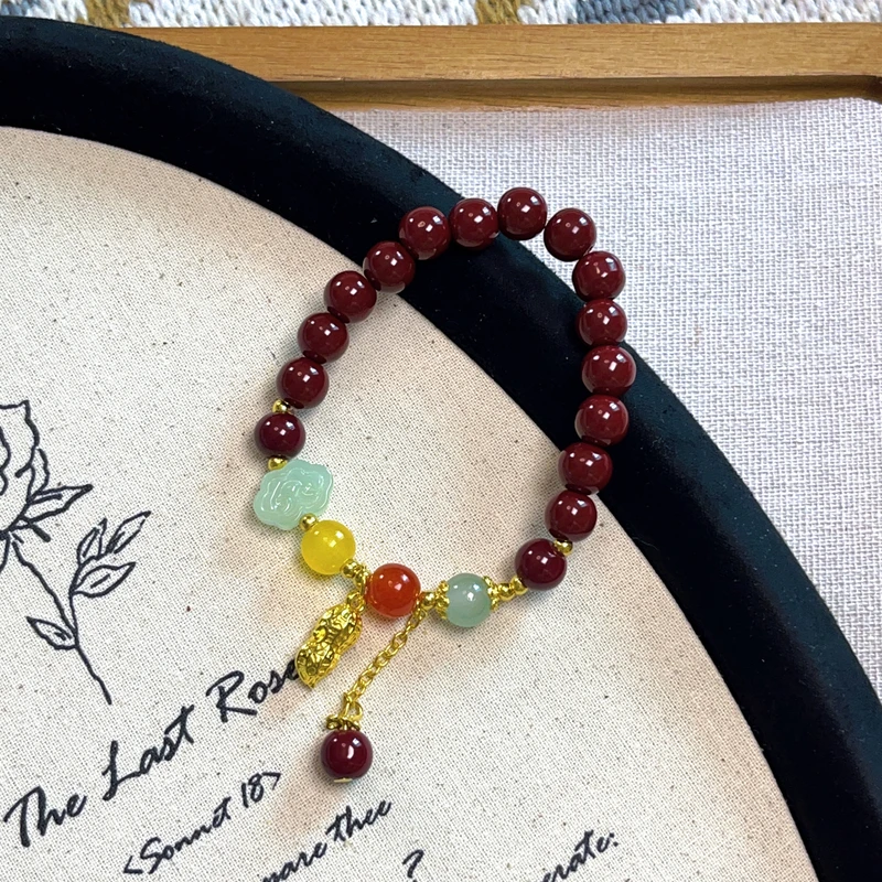 铜合金亚克力手链 铜合金 1115 时尚国风红色珠珠祥云手串