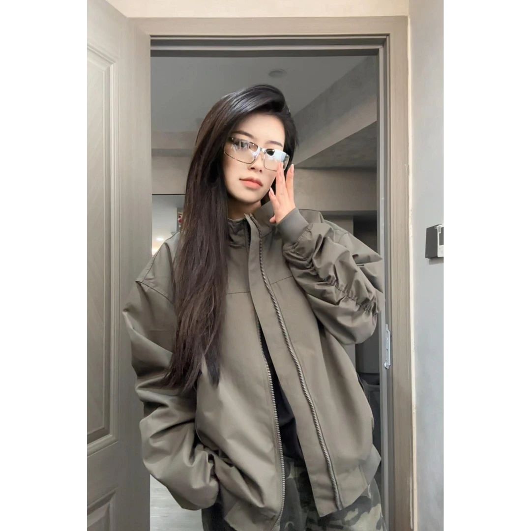 cleanfit狼灰色外套男女秋季户外防水冲锋衣美式痞帅正肩飞行夹克