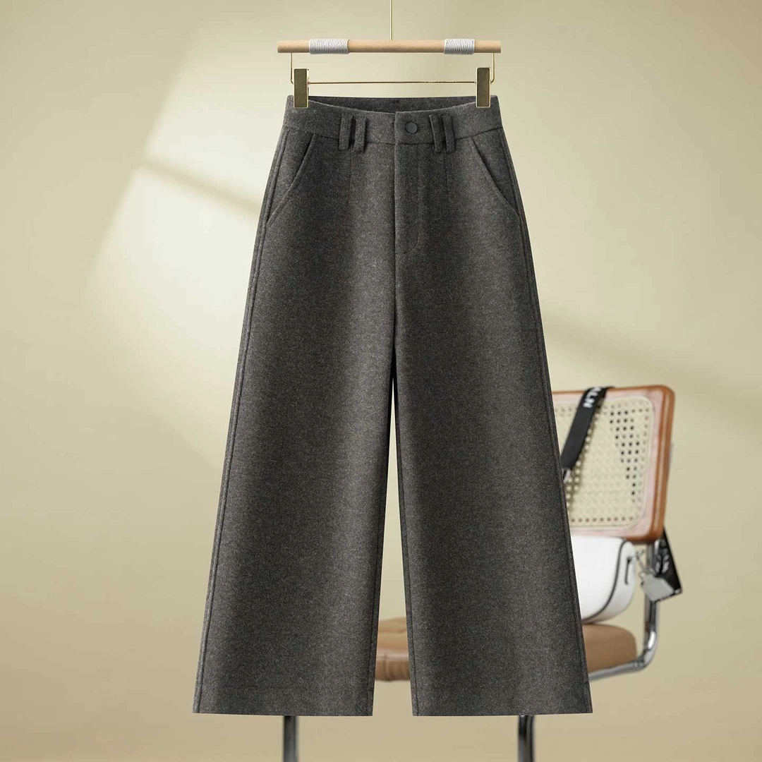 软糯羊毛呢阔腿裤女2025秋冬新款高腰宽松显瘦垂感保暖九分休闲裤
