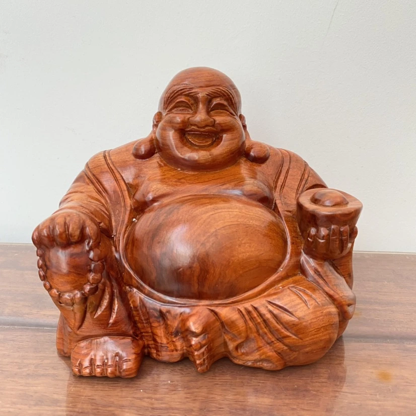 缅花招财进宝笑脸佛整木独板手工雕刻