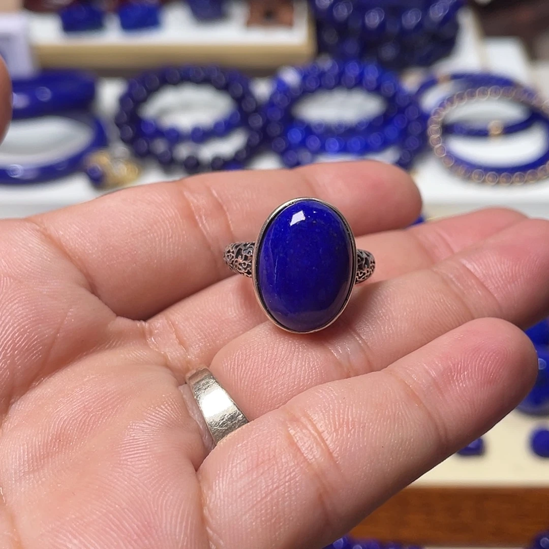 青金石银S925镶嵌戒指（可调节圈口）