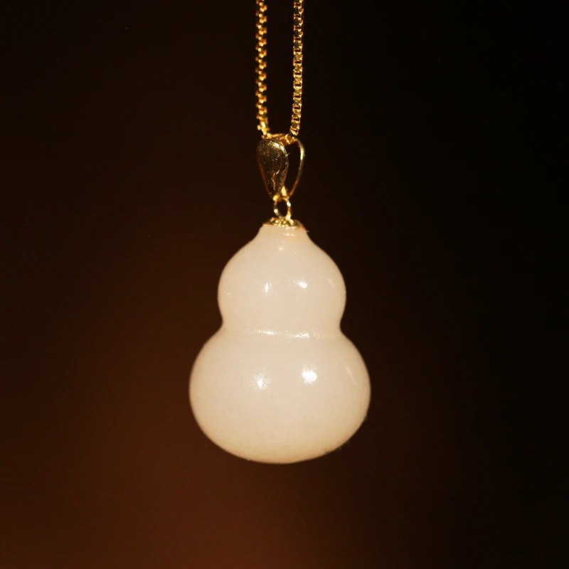 【叶叶珠宝】761 和田玉藕粉葫芦+18k金镶嵌 挂件吊坠 15.3*11.5mm