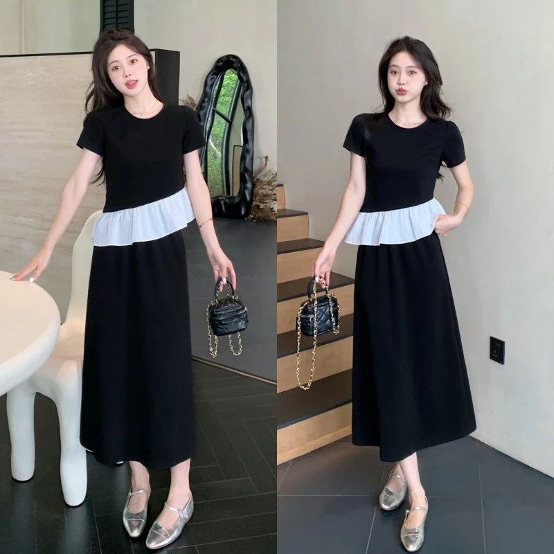 6585-女装夏装新款别致荷叶边上衣高腰设计感半身裙两件套
