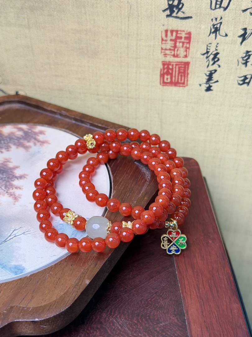 DM1107-0.6双圈红玛瑙平安喜乐配饰7A红玛瑙(带礼盒)