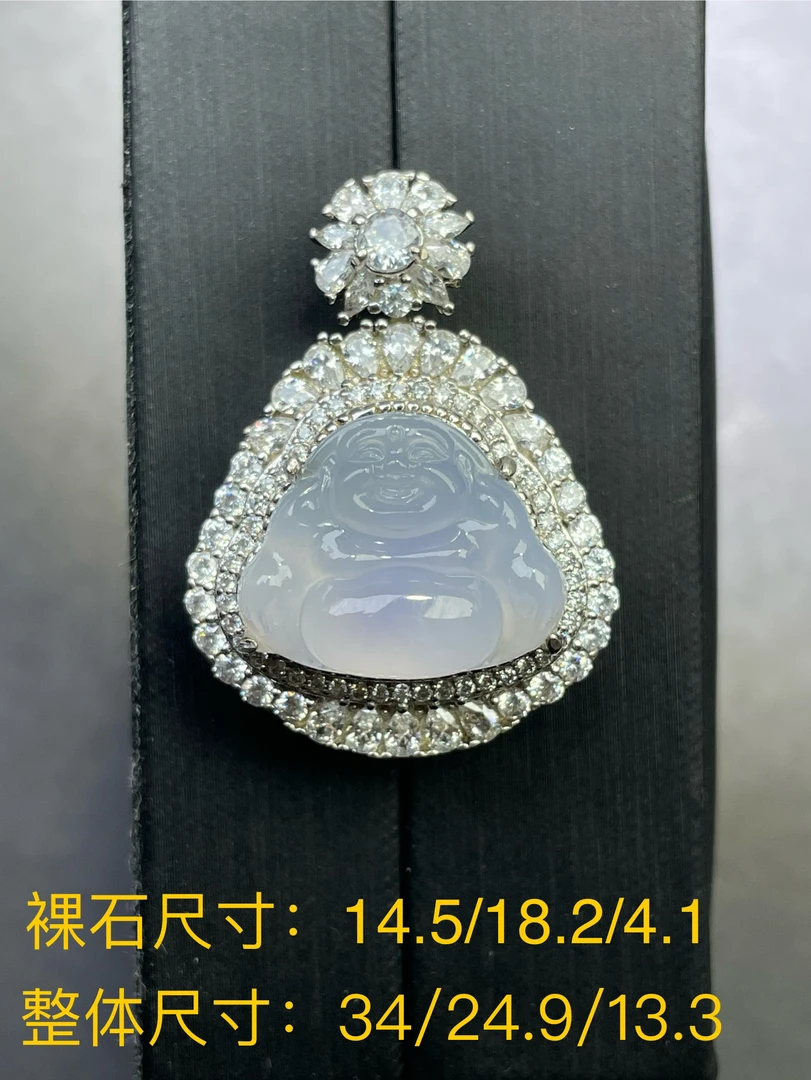 缅甸天然A货翡翠镶嵌银s925佛公吊坠