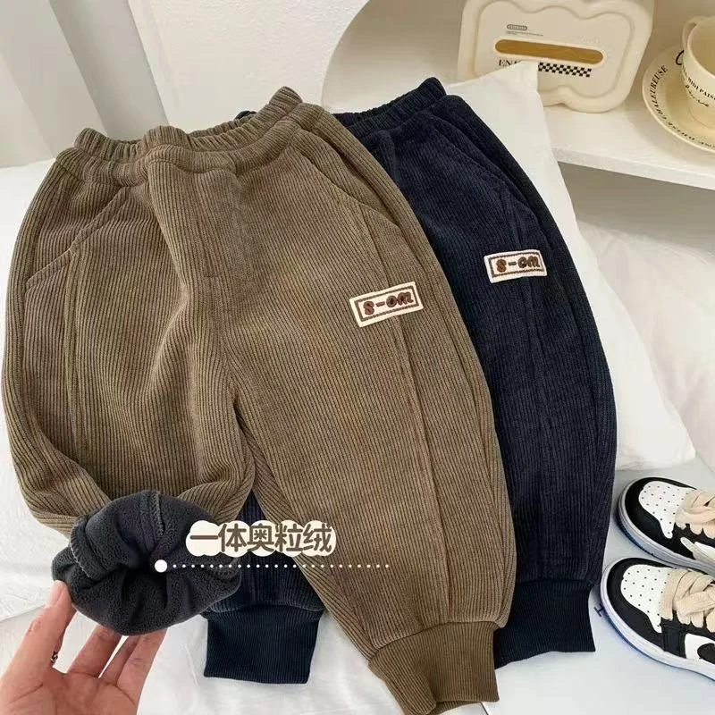 加绒儿童冬季保暖休闲裤宽松男童一体绒百搭长裤
