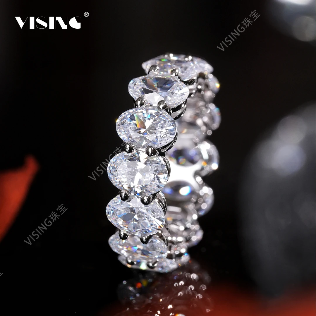 925银合成锆石戒指 VS珠宝 爆闪高碳钻椭圆满钻围戒指环排钻戒指