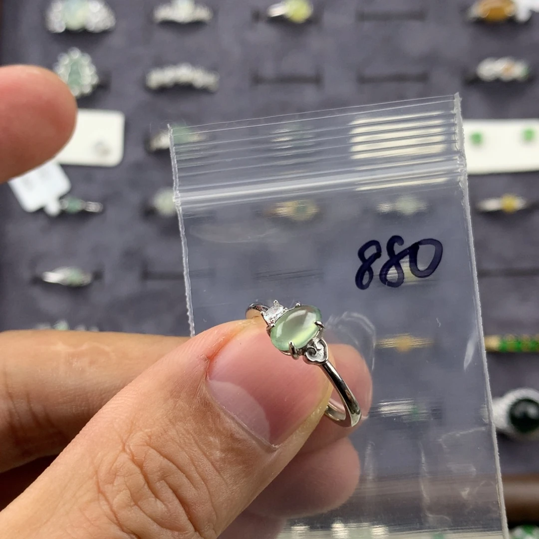 翡翠银S925镀金镶嵌戒指880