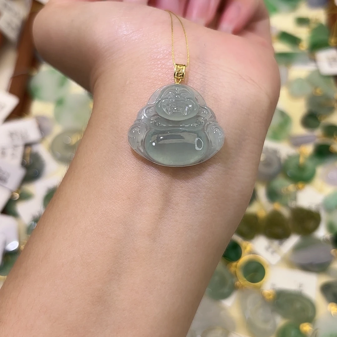 平***川翡翠18K金镶嵌颈饰佛公