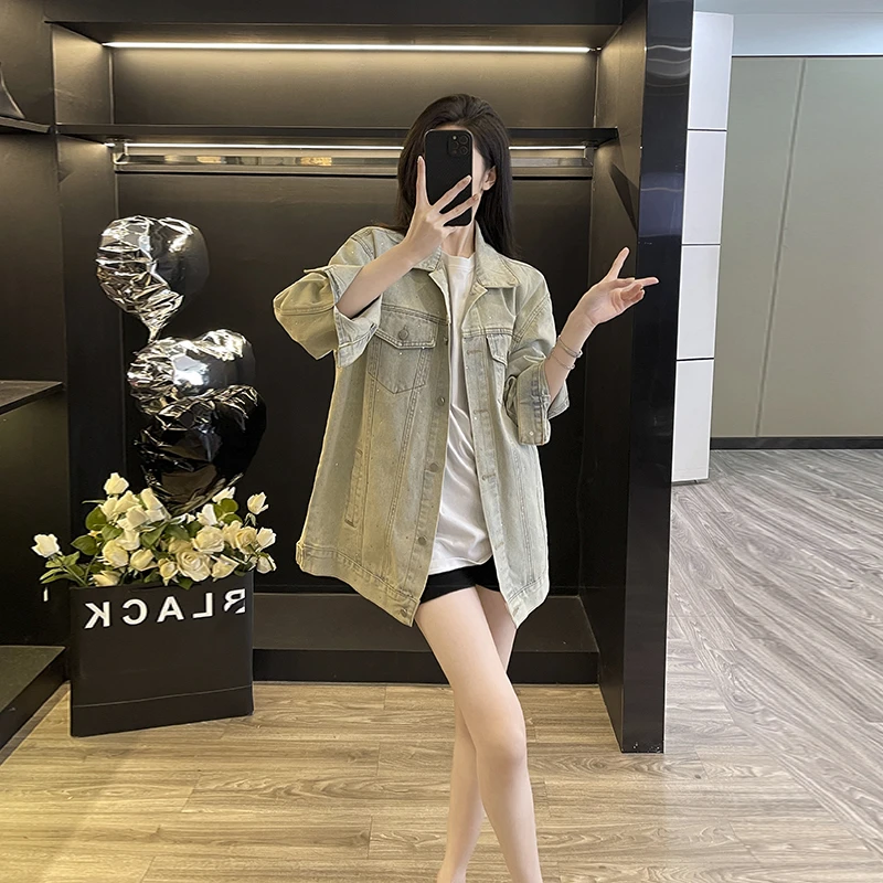 韩版时尚休闲满天星牛仔外套女春秋新款小个子宽松百搭上衣洋气潮