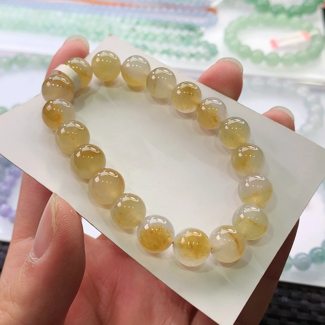 翡翠手链未镶嵌冰种黄翡卡10
