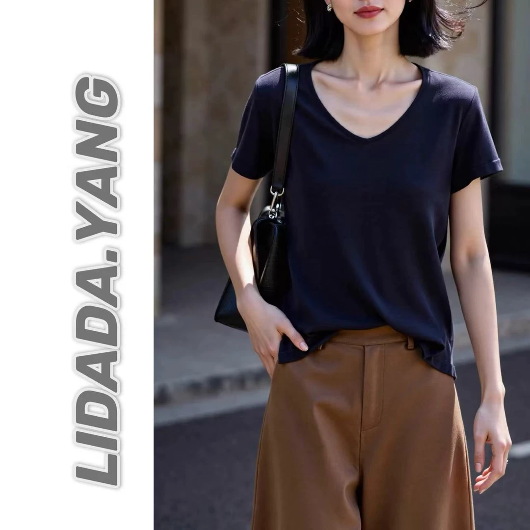 LIDADA【锁骨T】慵懒感蛋领设计感简约显瘦T恤短袖上衣