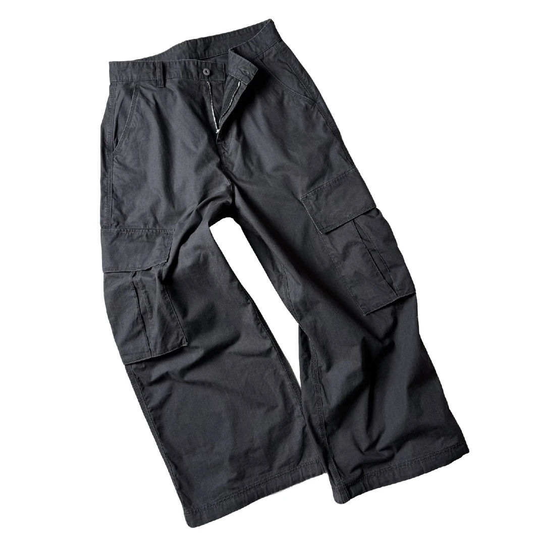 0113宽松口袋工装裤水洗cargo做旧直筒裤baggy工装裤纯色休闲裤