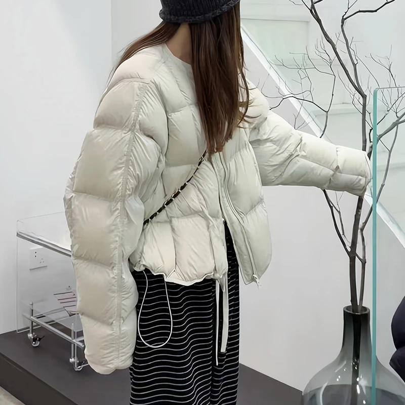 【东方既白】2025冬季新款韩系通勤棉服女短款宽松显瘦方块设计棉衣