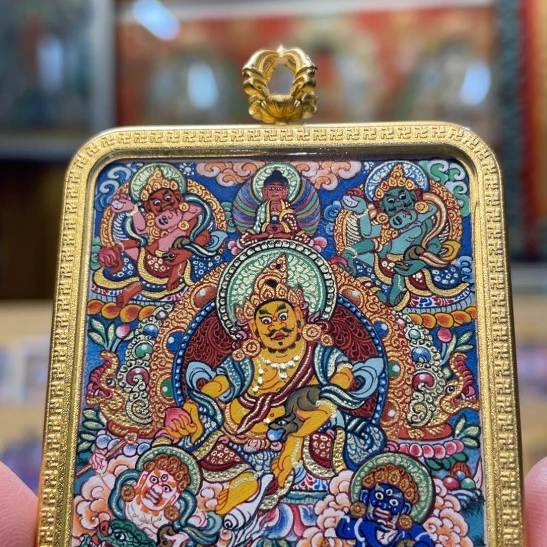 吊坠热贡纯手绘唐卡五路财神