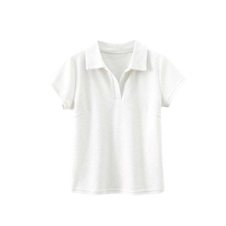 春季美式正肩POLO短袖纯色百搭显瘦上衣