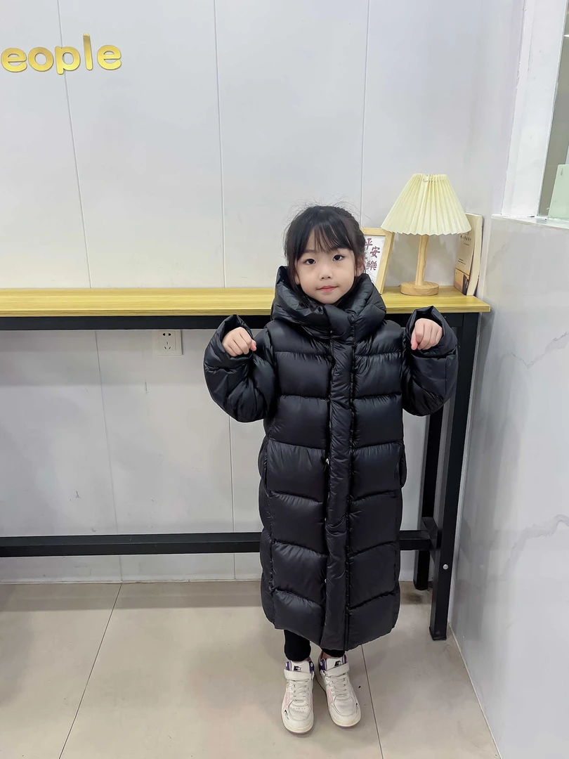 反季新款韩版长款男女纯色冬季儿童时尚外套加厚过膝亲子装羽绒服