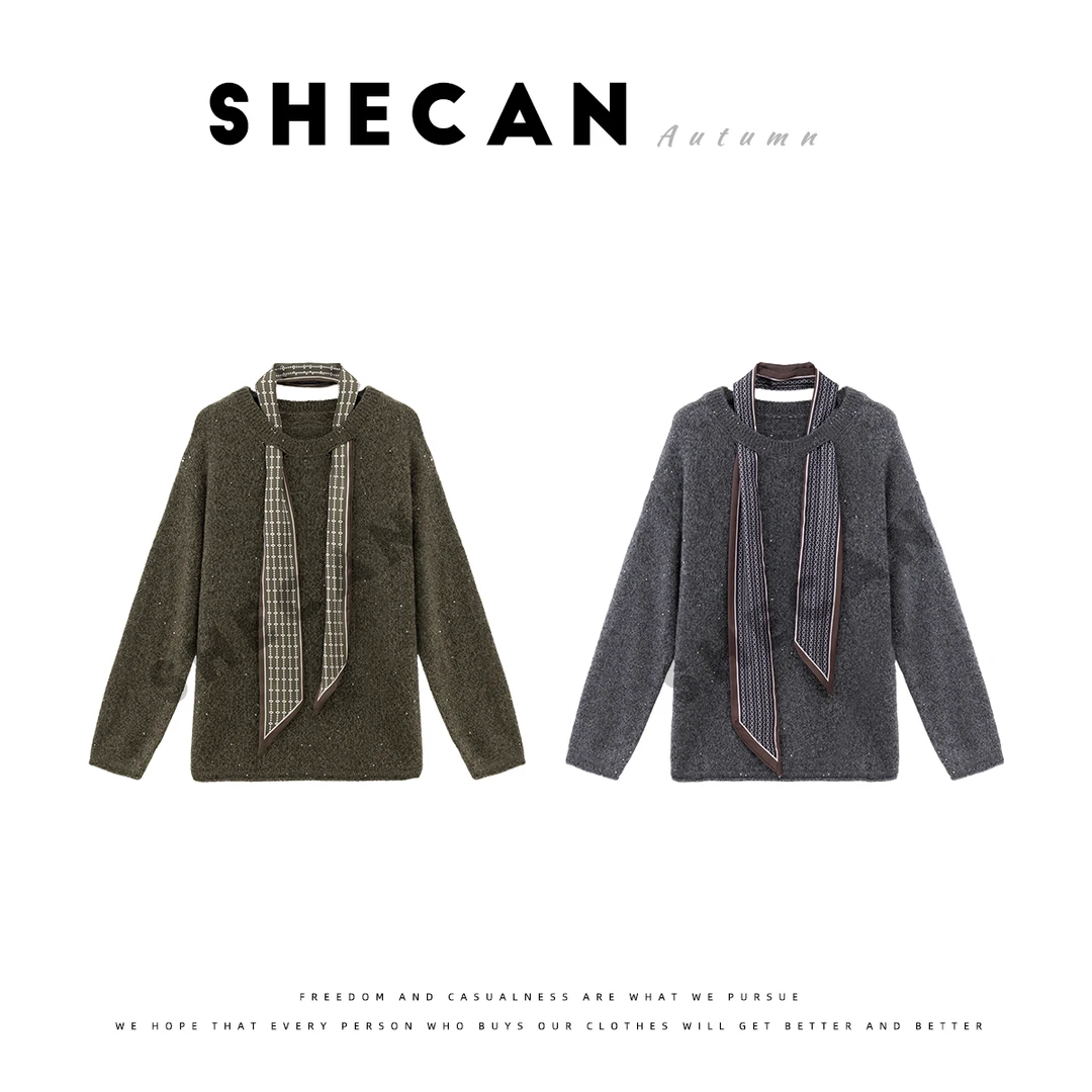 SHECAN【茶妟】秋冬设计款针织慵懒风常规款宽松型毛针织衫5QC320
