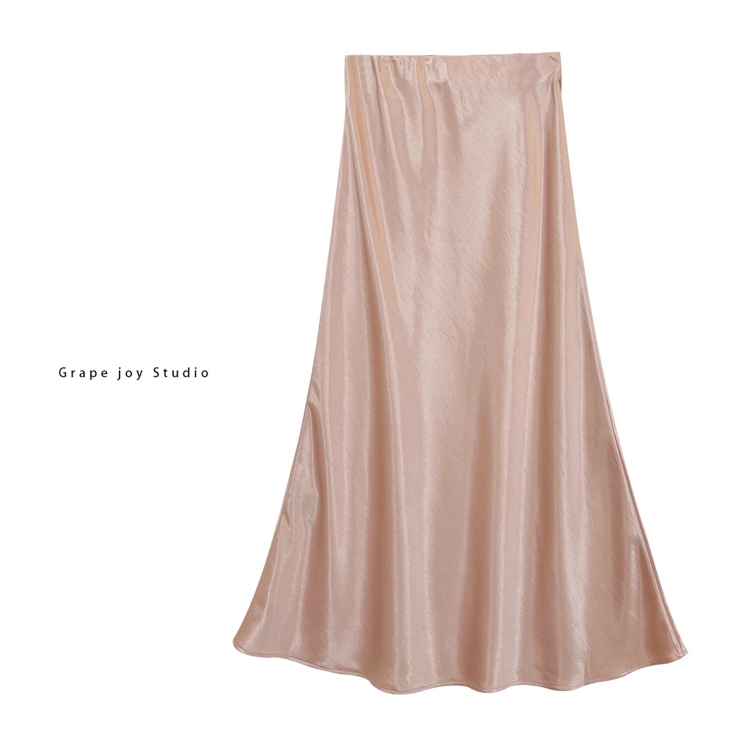 【宫廷玲珑阁】高级缎面珠光感100醋酸松紧高腰半身裙TX03BQ0004v