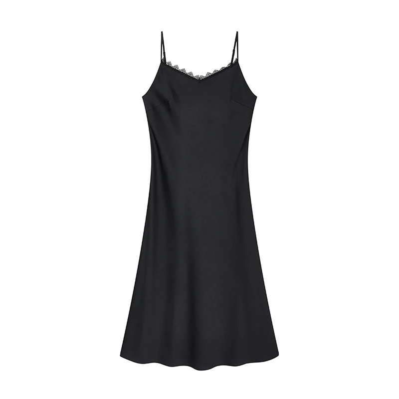 【达人专属】蕾丝拼接V领连衣裙W6109