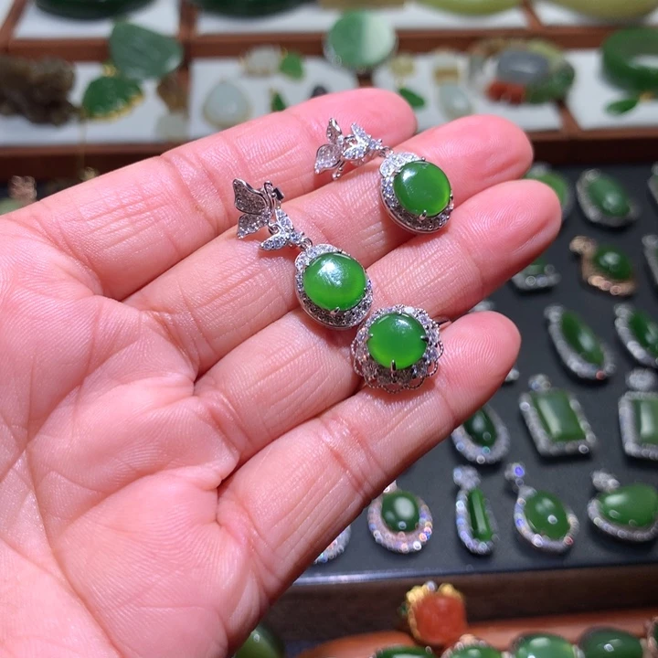 和田玉套装银S925镶嵌