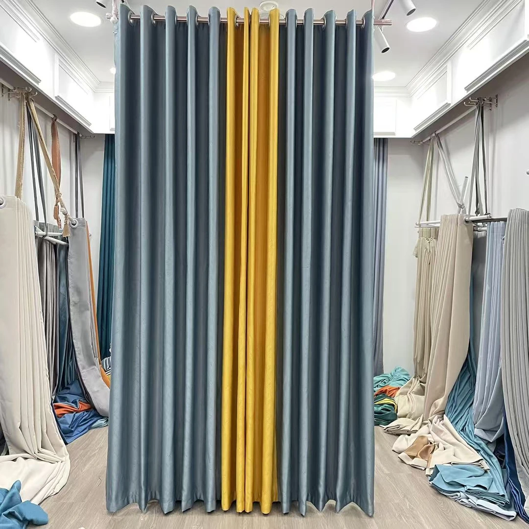 奥蜜绒灰➕黄成品窗帘（一对，两片