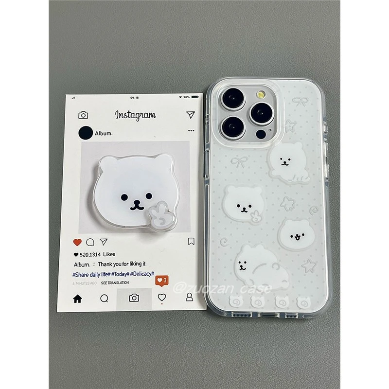 波点白熊适用苹果16/15promax手机壳11双层imd防摔iPhone13手机壳