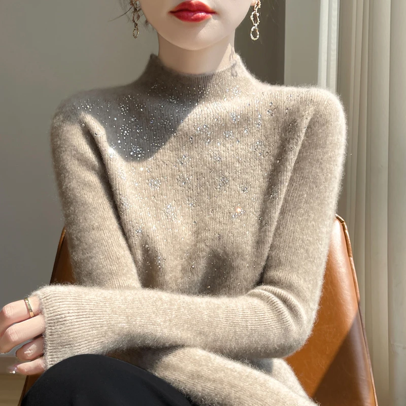 2024新款星光璀璨无缝一体一线成衣半高领毛衣洋气时尚百搭465