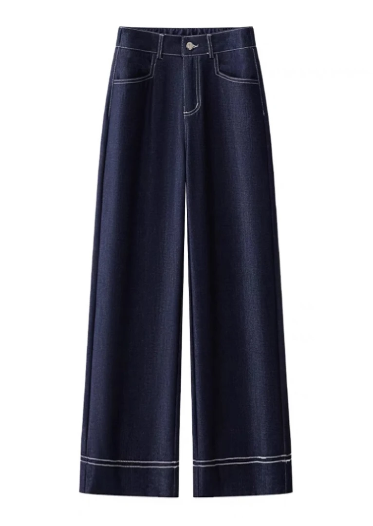 25b061藏青色高腰显瘦阔腿裤直筒设计简约休闲百搭西装裤女夏季