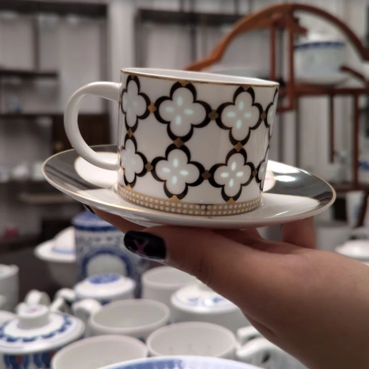 陶瓷璀璨咖啡杯黑色一杯一碟