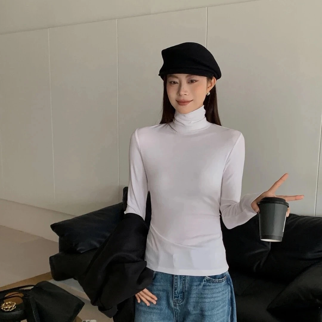 【高领加绒】修身高领秋冬拼接早秋韩版修身女T恤长袖t恤百搭