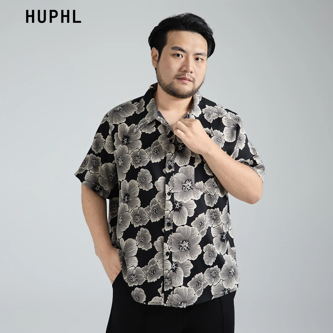 金丝梅满印古着复古短袖衬衫大码男装宽松百搭夏季威夷衬衣上衣