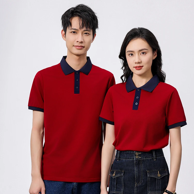 polo衫工作服酒店工作制服青春流行拼色短袖印logo透气半袖薄款