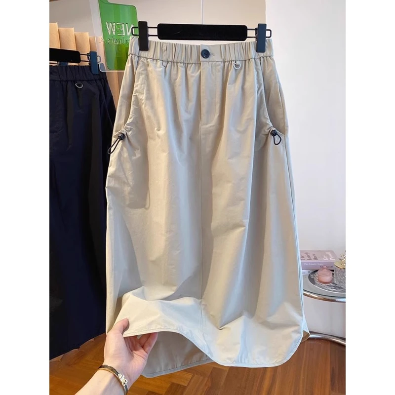 工装休闲半身裙2025夏季薄款高腰小个子大码胖mm显瘦包臀a字裙子